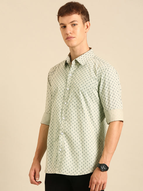 Mint Green Printed Full Sleeve Casual Shirt